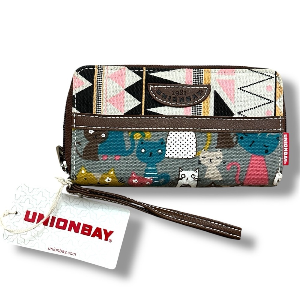 NWT Y2K Unionbay Colorful Cat Pattern Cotton Fabric Wallet Wristlet Twee Y2K